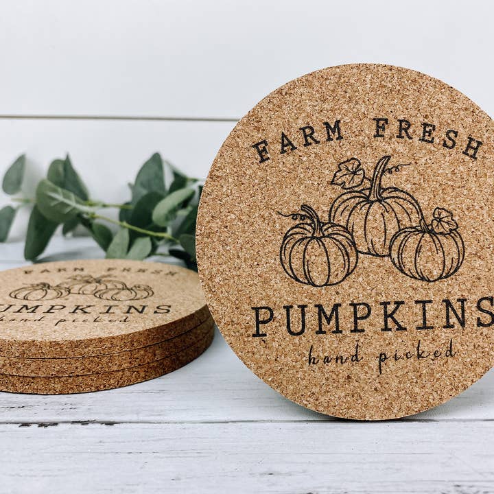 Farm Fresh Pumpkins Fall Cork Coasters for wholesale by WT Custom Designs