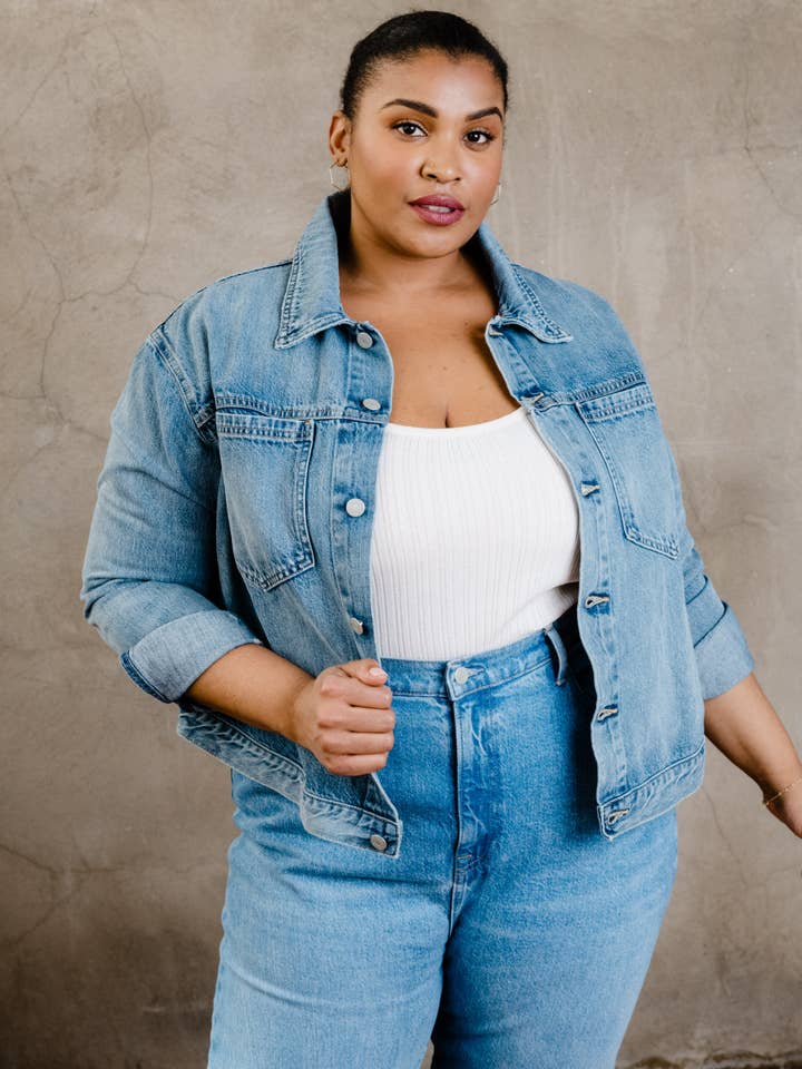 Light Indigo Wash Madelin Cropped Jacket for wholesale on Faire