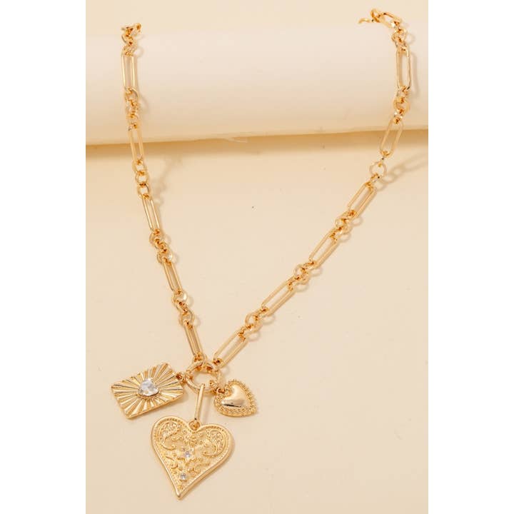 Anarchy Street - Wholesale Link & Chain Necklace - Intricate Heart Charms Chain Necklace