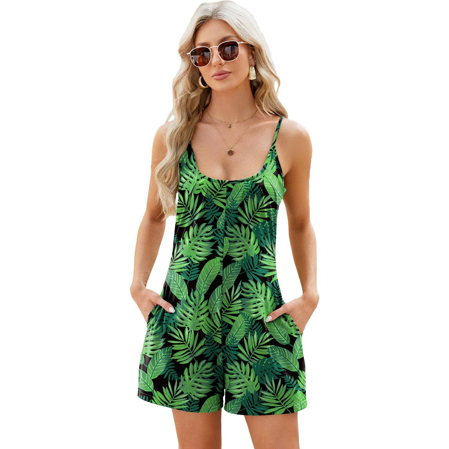 Chicto - Wholesale Romper - Women's - Strap jumpsuit casual shorts spring/summer new cross-border solid color loose pocket jumpsuit7