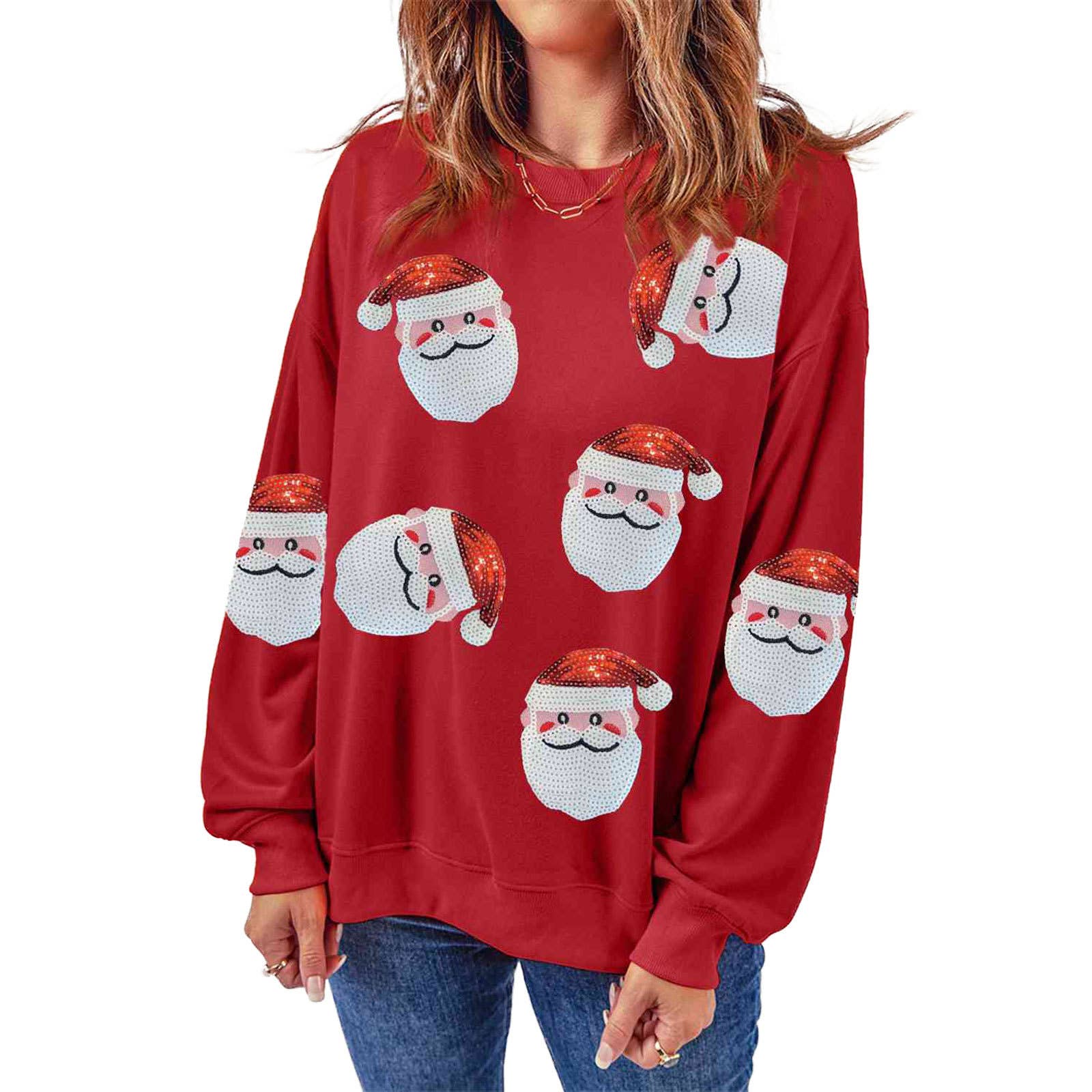 Rosa Clothing - Wholesale Sweatshirt - Women's - Santa Face Crewneck Pullover Sequined Sweatshirt3