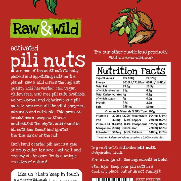 RAW & WILD - Venta al por mayor Frutos secos - Tuercas de Chile Pili activadas 70g1