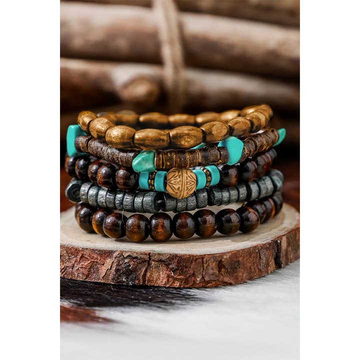 Chestnut Boho Turquoise Wooden Beaded Multi Layer Bracelet for wholesale on Faire1