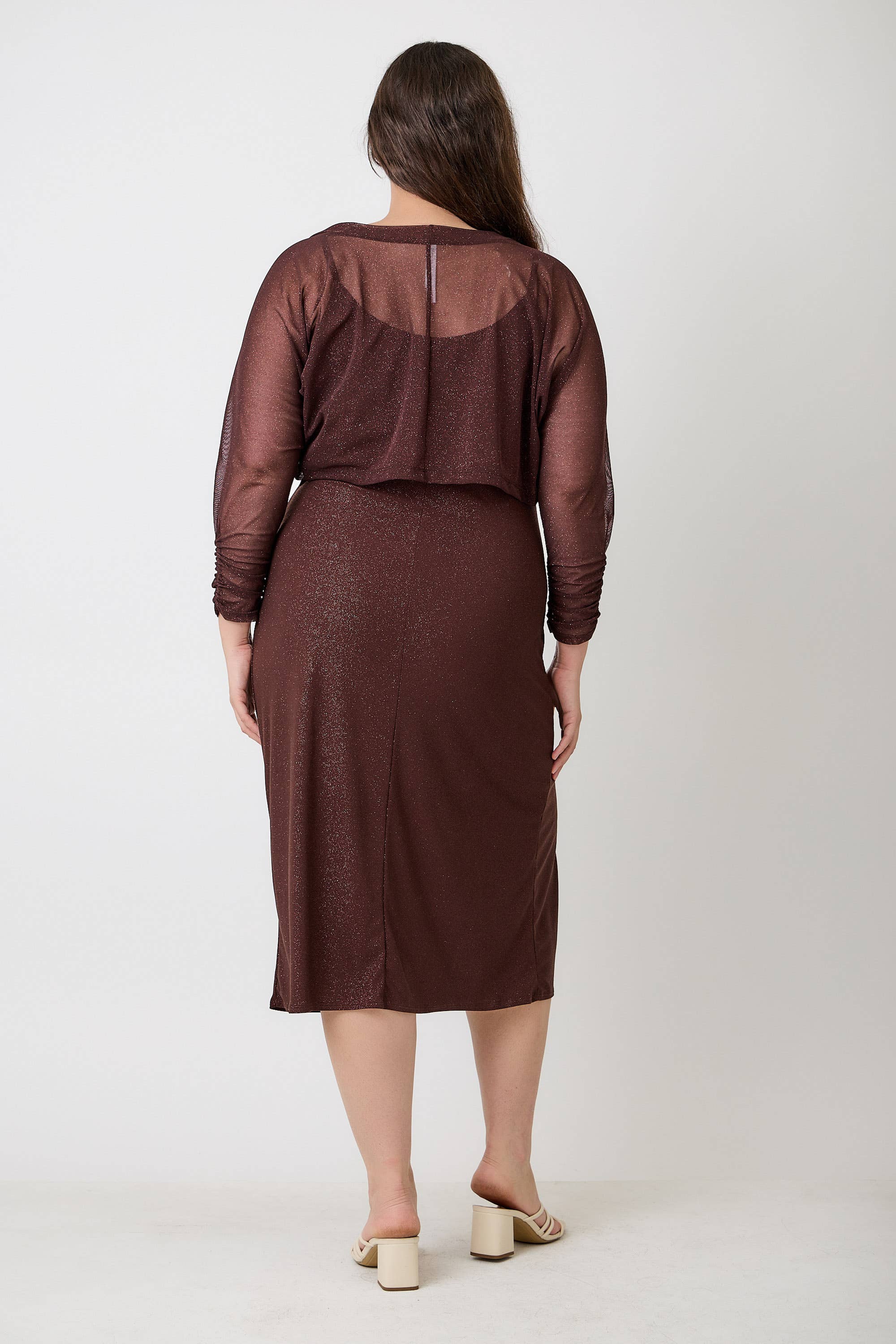 Haute Fox Plus Size & Contemporary - Wholesale Dress - Women's - Plus Size Shimmer Midi Dress with Front Slit JK18749-D13