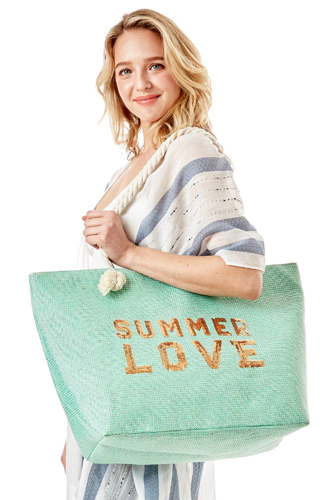Hana – wholesale Strandväska – Strandväska Glitz med texten SUMMER LOVE22