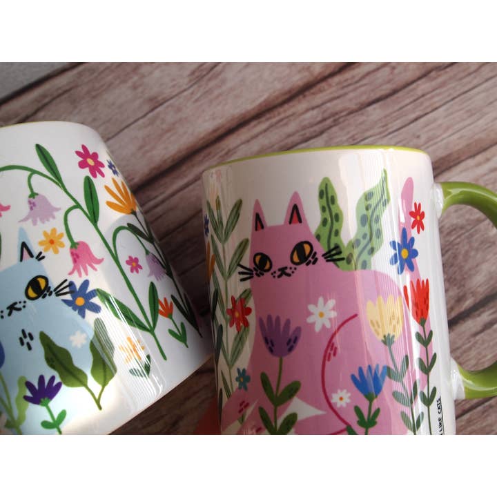I LIKE CATS - Wholesale Coffee mug - Colourful cats with flowers illustrated coffee mug6