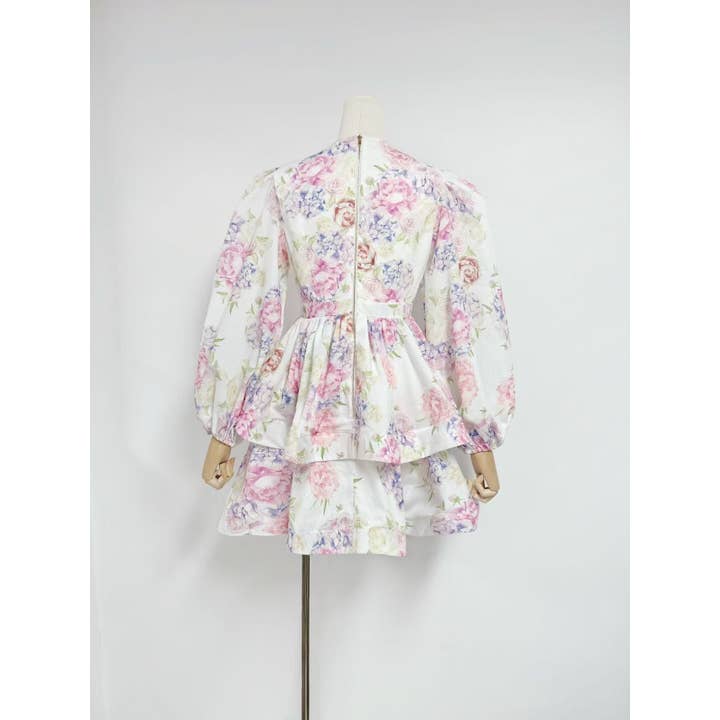 Productseeker - Wholesale Dress - Women's - DR438 V-Neck Lantern Sleeve Floral Print Short Dress13