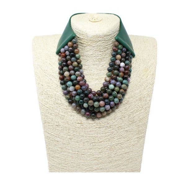 anbfashion - Wholesale Beaded/Pearl Necklace - FAUX LEATHER REALSTONE LAYERED BEAD CHUNKY NECKLACE4