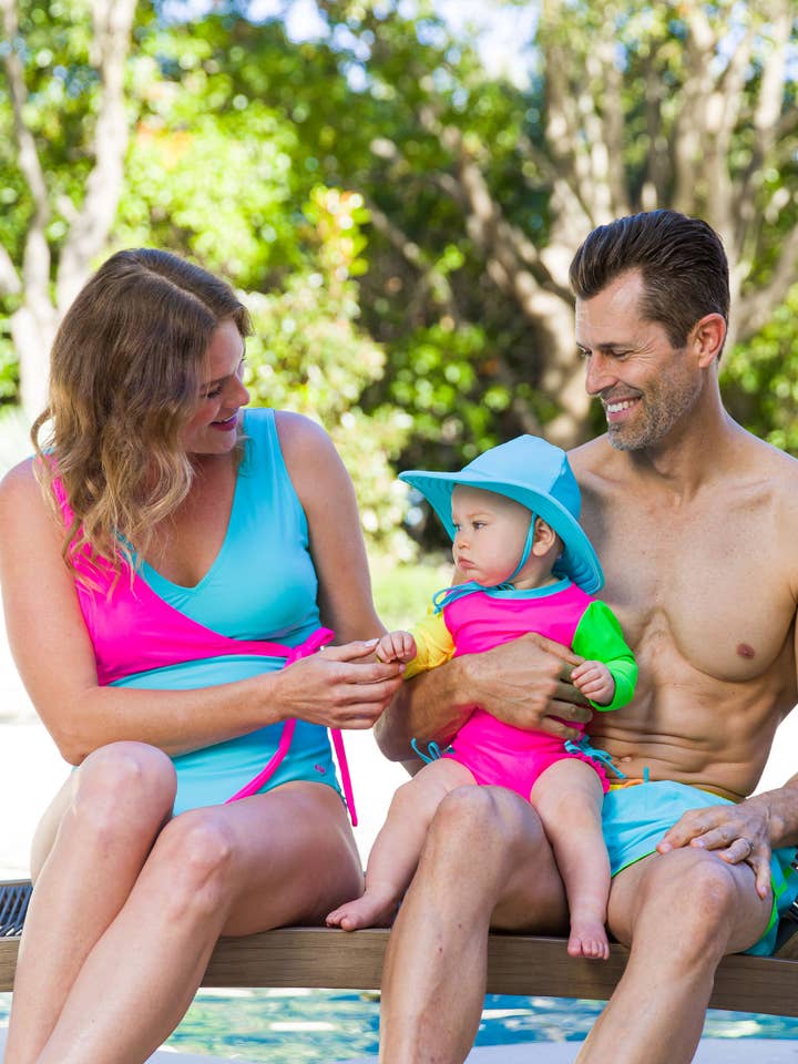 Pink Baby Girls Neon Color Block Long Sleeve One Piece Rash Guard Swimsuit with Signature Rear Ruffles
for wholesale on Faire2