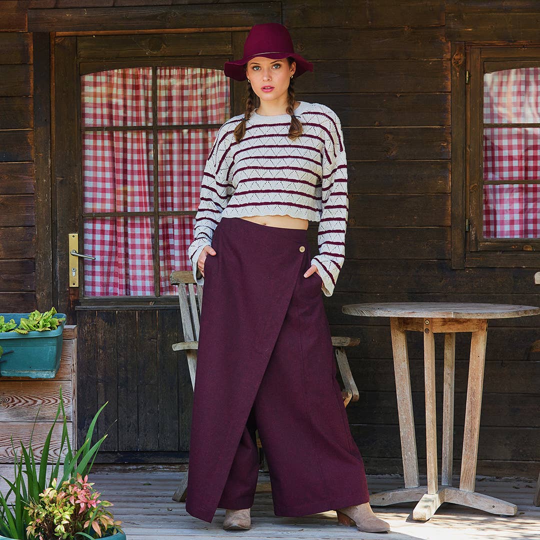 Los Banditos - Wholesale Pants - Women's - Wrapped Asymmetric Cut Button Detailed Red Bohemian Trousers0