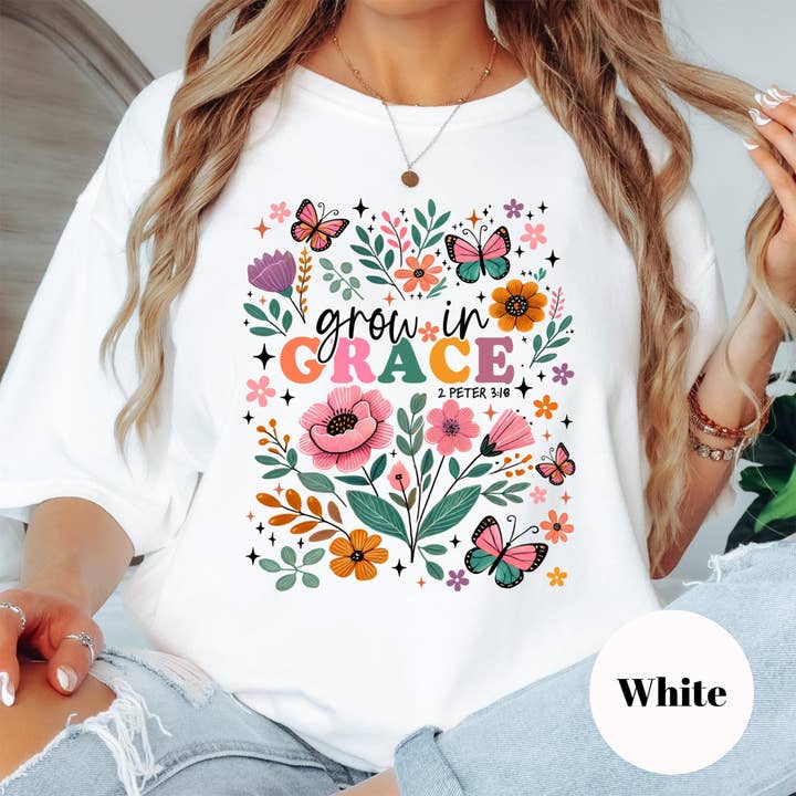 Grow in Grace Shirt, Comfort Colors® Floral Bible Verse Tee, 2 Peter 3:18 Christian Shirt, Inspirational Scripture Shirt for Women for wholesale by Epic Life - Designed