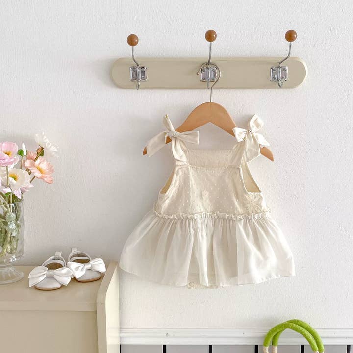 Zomeraankomst Babymeisjes Effen Kleur Stippen en Bloemen Geborduurd Patroon Mouwloze Rompertjes voor wholesale door MyKids-USA®