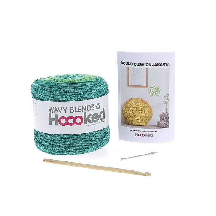 Hoooked Yarns - Venta al por mayor Kit de manualidades - Kit de crochet DIY, cojín redondo Jakarta Lush Mint