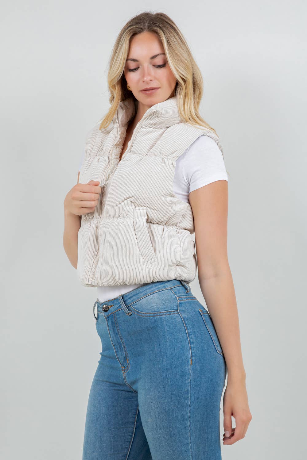 Veracci - Venta al por mayor Chaleco de abrigo - Mujer - Chaleco Vintage de Pana con Forro de Sherpa4