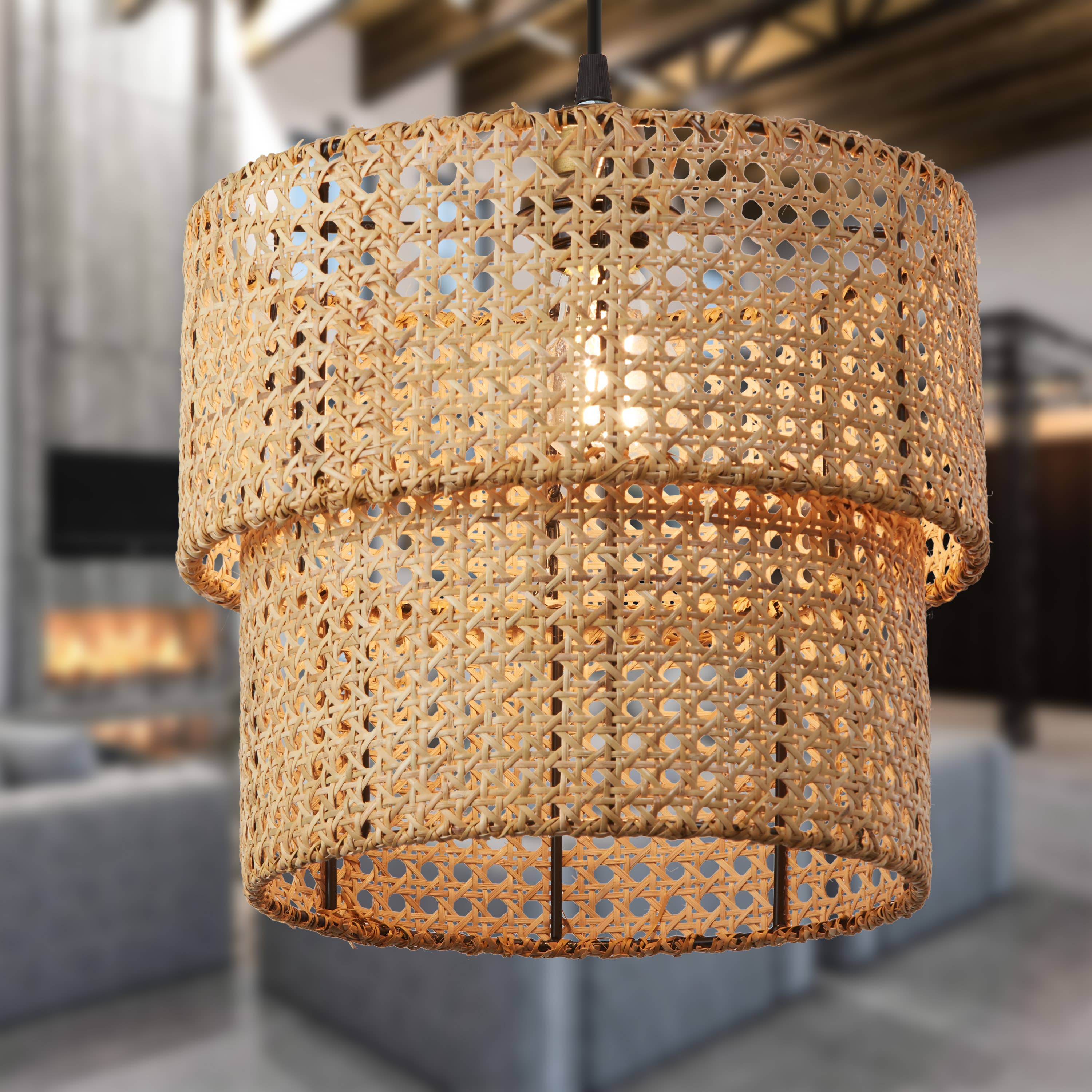 River of Goods - Wholesale Chandelier/Hanging Light - 12"W 1-Light Alvero Metal and Rattan Hanging Pendant Light6