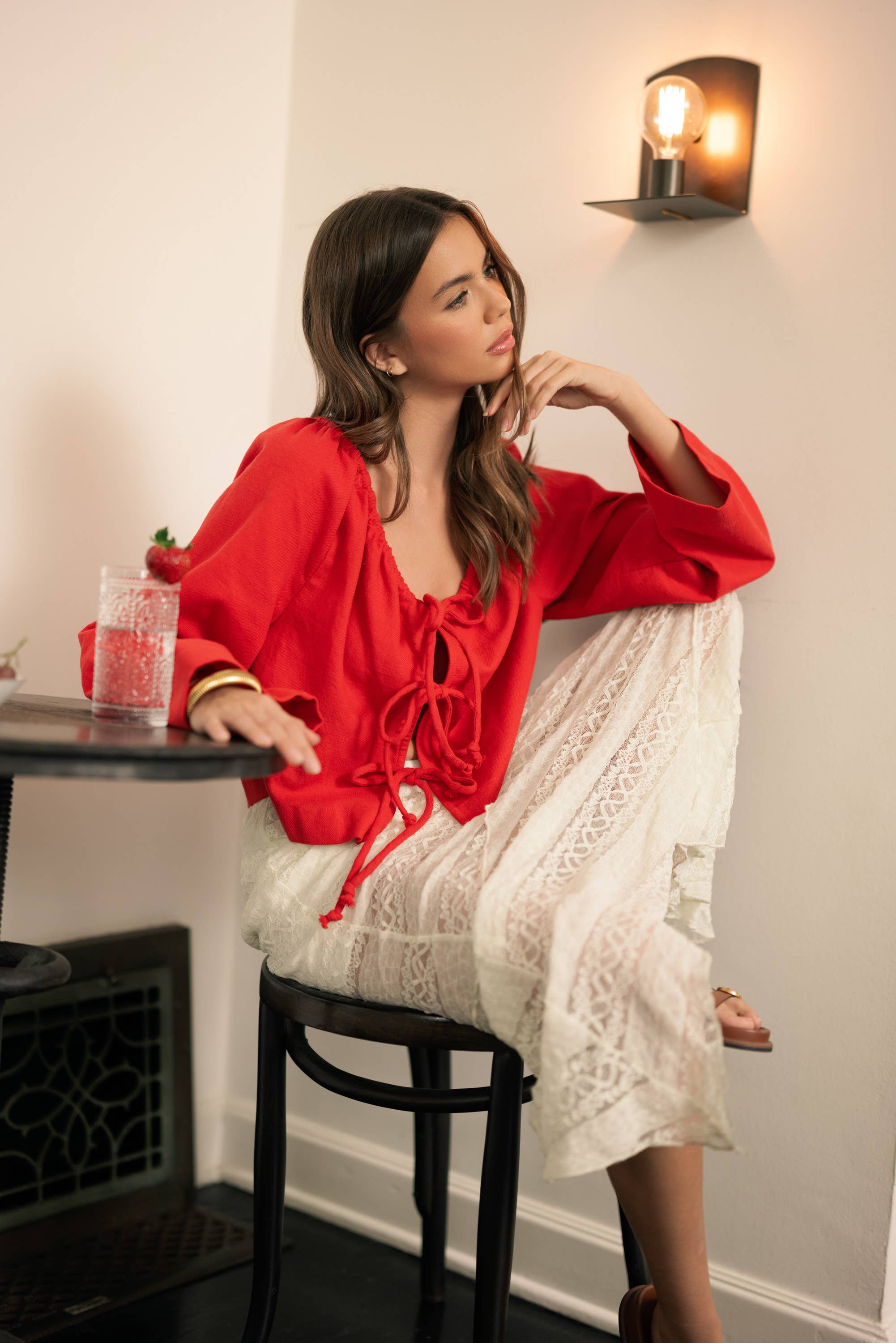 MIOU MUSE – Großhandel Strickjacke – Damen – Leinenmischung Cardigan mit Bindeband vorne11