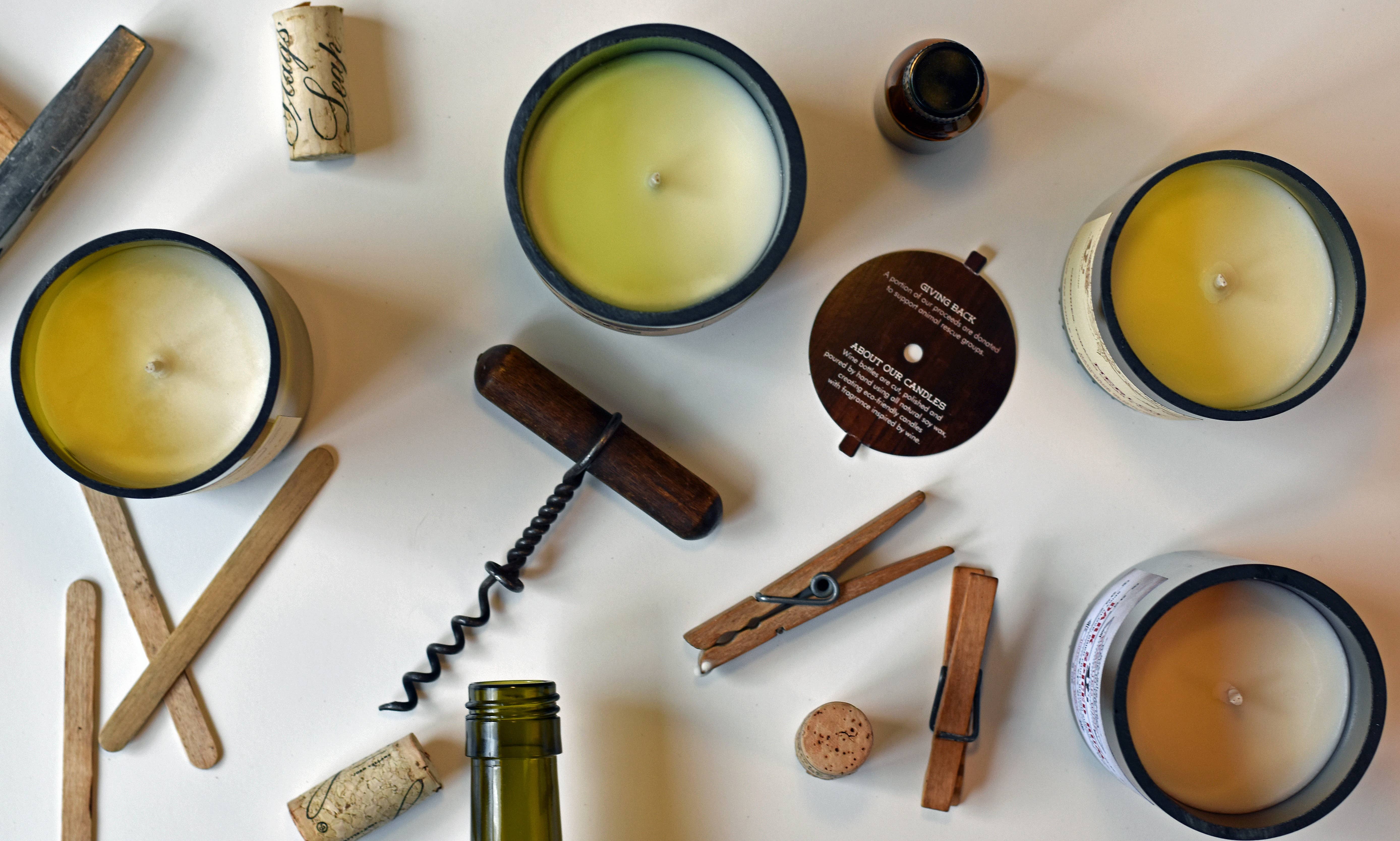 Rescued Wine Candles - Wholesale Jar/Filled Candle - Upcycled Wine Bottle Candle - Chardonnay /Eco Friendly 8oz.5