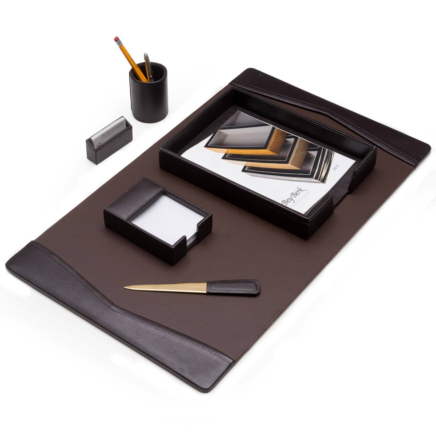 BeyBerk International - Wholesale Desk Set - 6 Piece Brown Leather Desk Set0