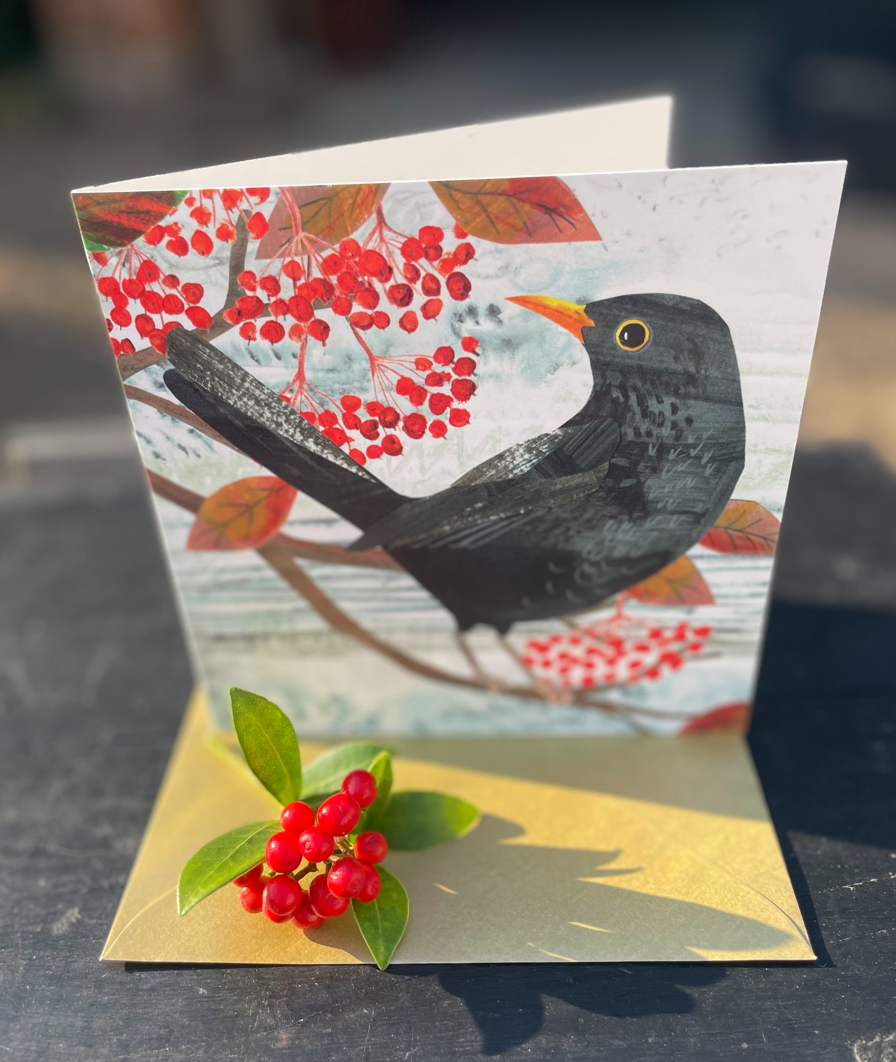 Kate Read Illustration - Wholesale Christmas Card - Blackbird in the Snow Blank Christmas Greetings Card1