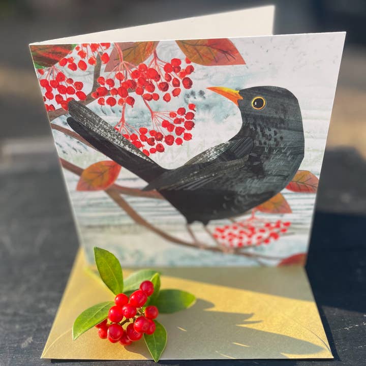 Kate Read Illustration - Wholesale Christmas Card - Blackbird in the Snow Blank Christmas Greetings Card1