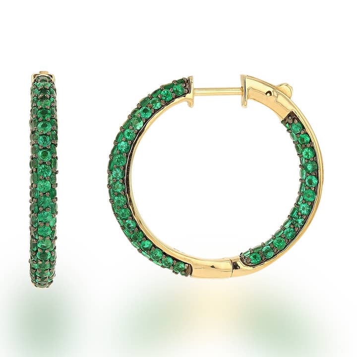 Créoles pavées de pierres précieuses pour la vente par Rachel Reid Jewelry