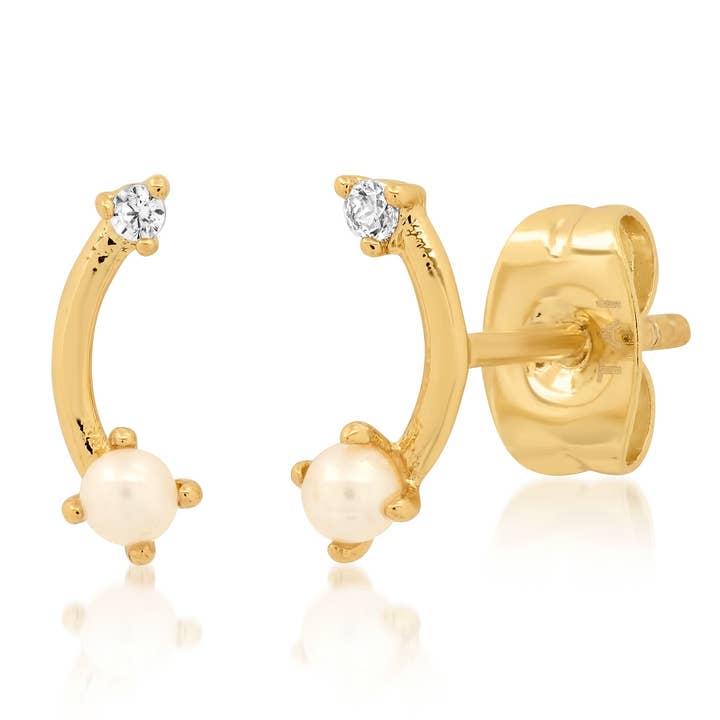CZ and Pearl Arc Studs for wholesale by Tai Jewelry
