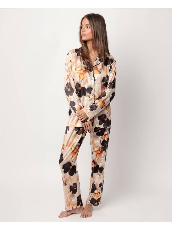 Gold Luxury Flowers Pyjamas With Buttons for wholesale on Faire