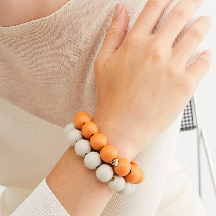 IRIS BRACELET WITH ORANGE WOODEN SPHERES - N56 for wholesale by NALI'