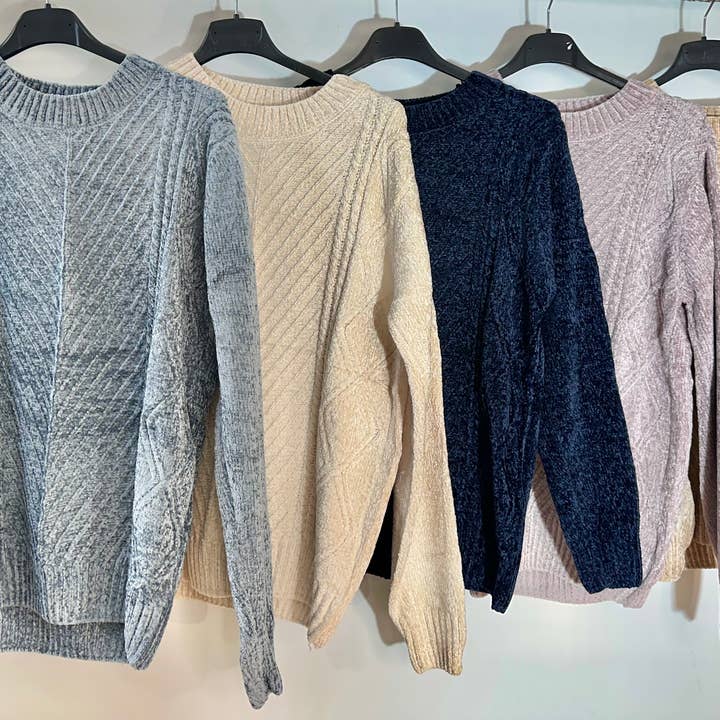 Pull en chenille rayé sans tarifs ajoutés pour la vente par Karamel Collection