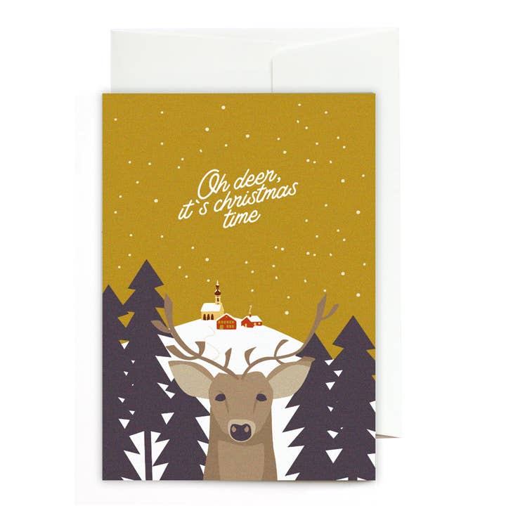 Greeting card Oh deer it's Christmas time for wholesale by Roadtyping