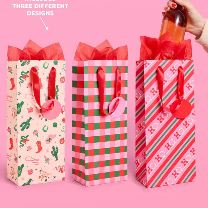 xo, Fetti - Wholesale Wine Gift Bag - HO-down Wine Gift Bag Set - 9 wine gift bags, western christmas 4