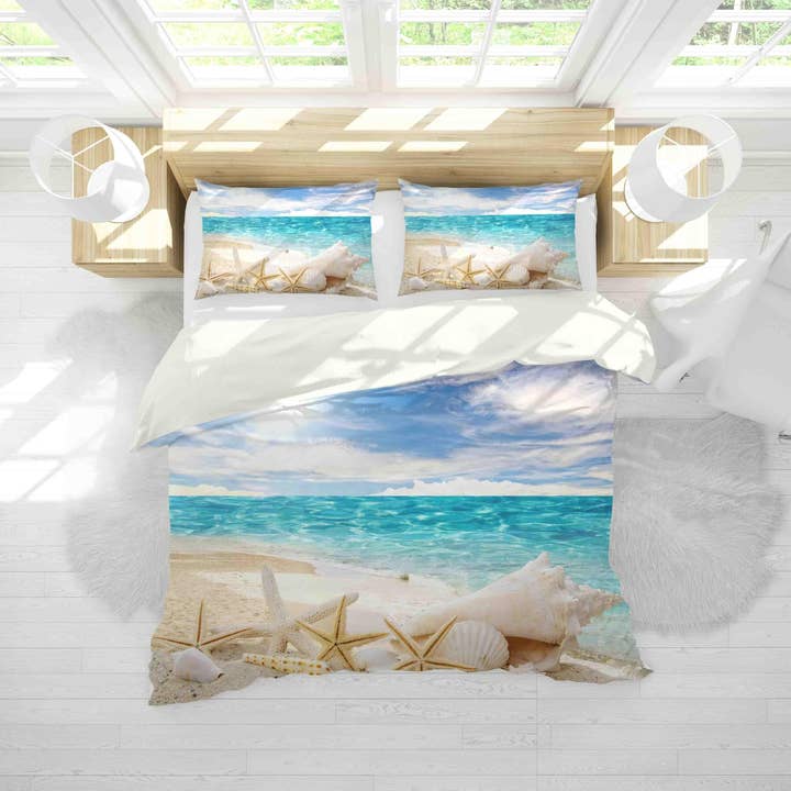 Jess Art Decoration - Wholesale Bedding Set - 3D Tropical Beach Starfish Blue Sea Quilt Cover Set Bedding Set Duvet Cover Pillowcases JN 11802