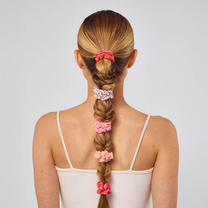 KITSCH - Wholesale Scrunchie - Women's - Ruched Satin Scrunchies 5pc Set - Assorted Cherry Blossom