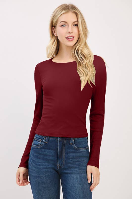 Heart & Hips - Wholesale Knit Top - Women's - RT56762L - FRONT DOUBLE LAYERED CREW NK LONG SLV TOP3