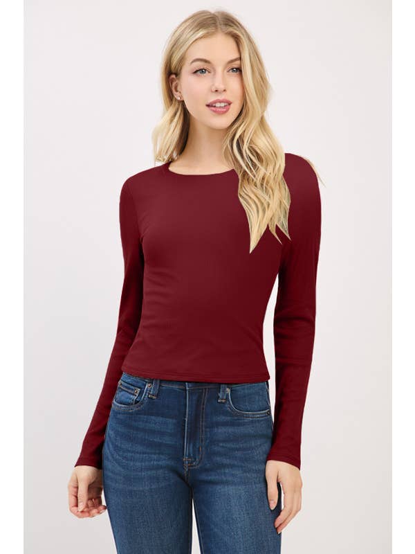 Heart & Hips - Wholesale Knit Top - Women's - RT56762L - FRONT DOUBLE LAYERED CREW NK LONG SLV TOP3
