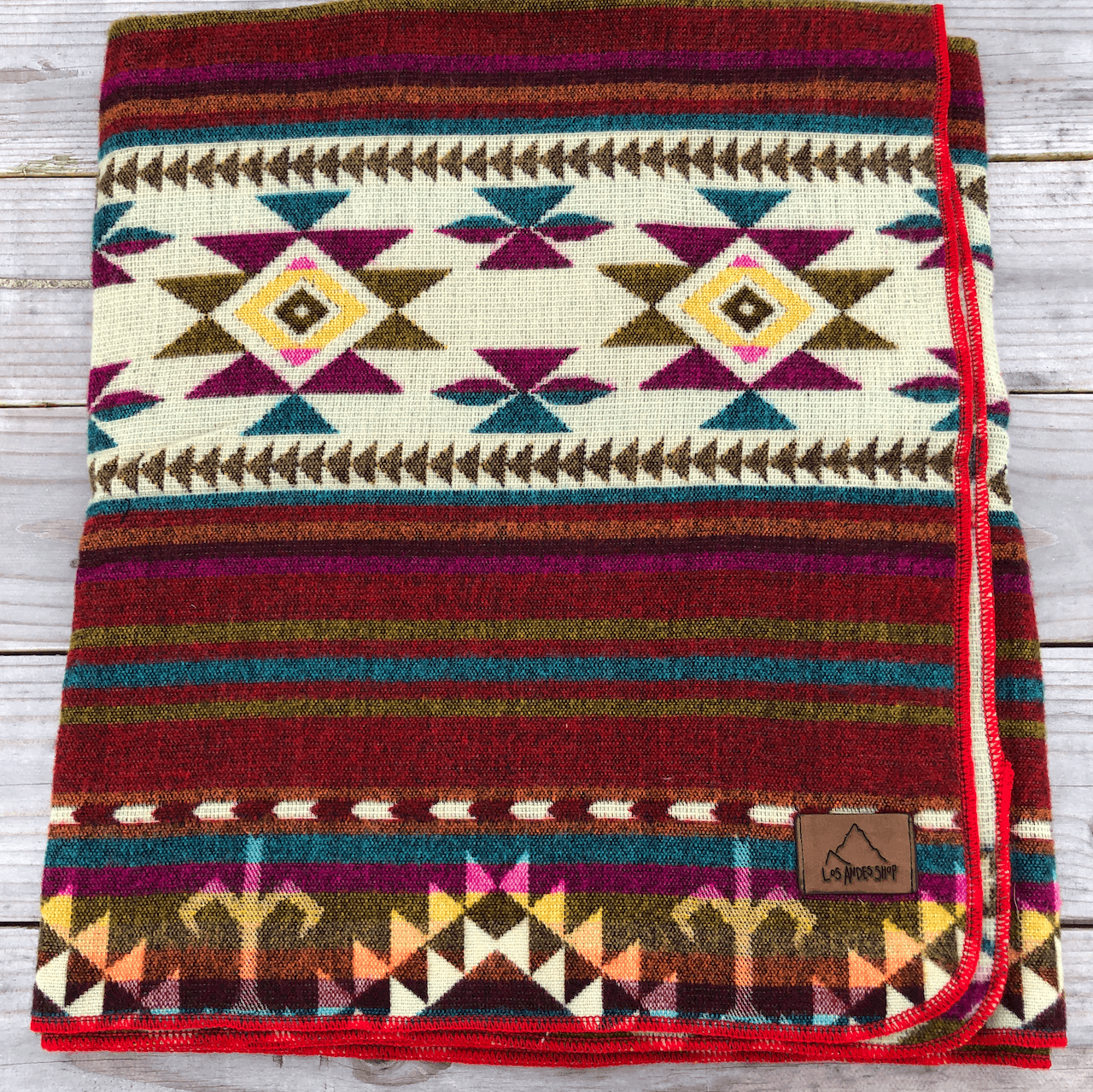 Los Andes Shop - Wholesale Throw Blanket - Red and Turquoise Western Blanket Queen Geometric1
