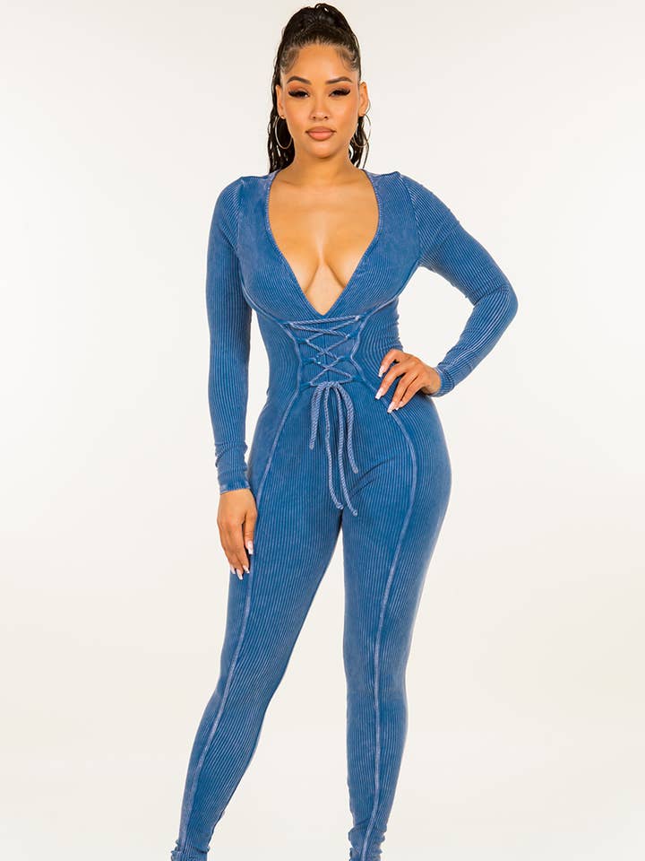 Mineraltvättad djup V-ringning lång ärm fram midja GD2551LS för wholesale av Jour