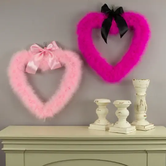 Zucker Feather Products - Wholesale Wreath - Decorative Candy Pink Heart Shaped Feather Wreath and Wall A6
