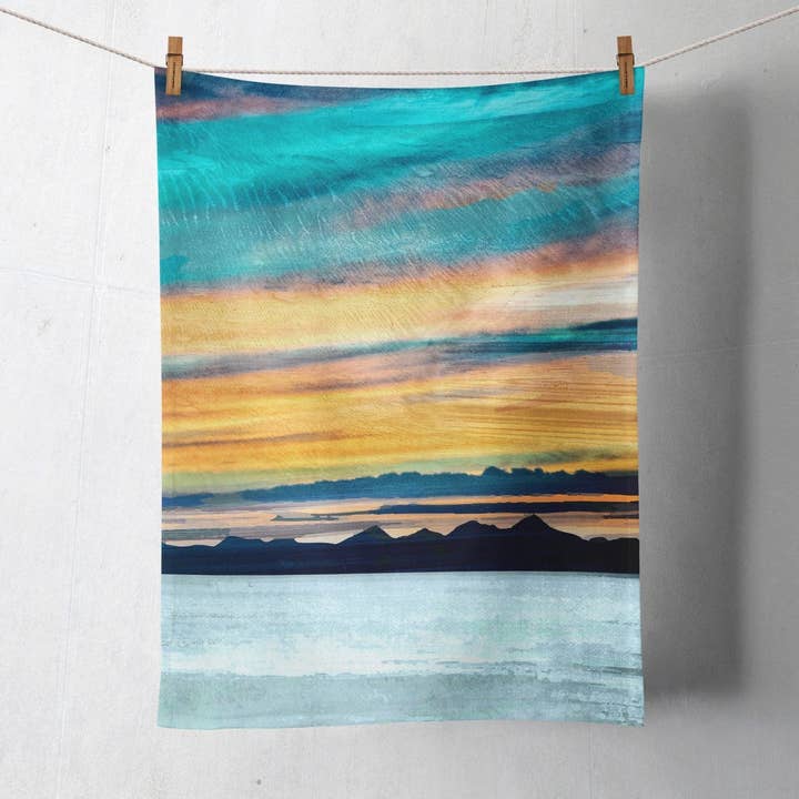The Western Isles from Skye Cotton Tea Towel for wholesale by Cath Waters Scottish Landscapes