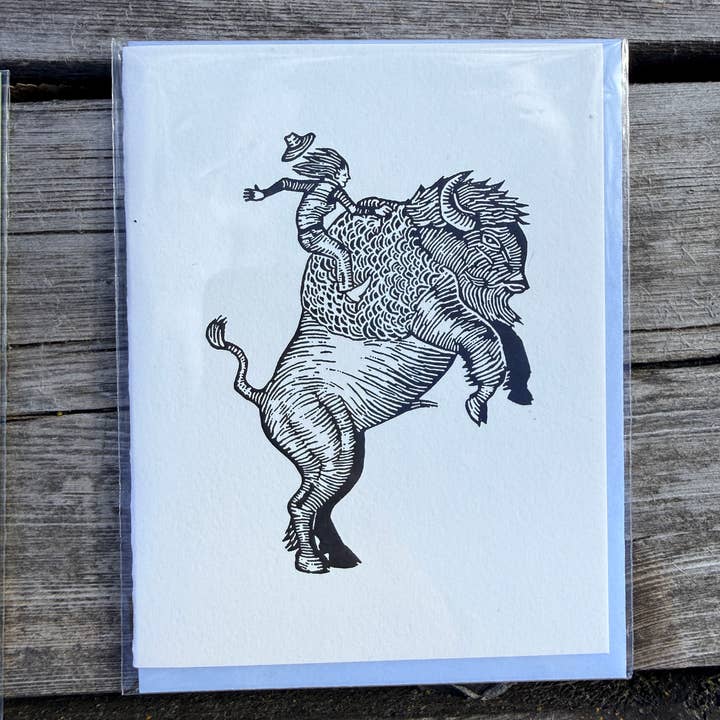 Anomal Press - Wholesale Everyday Greeting Card - Bison Rider linocut relief print card6