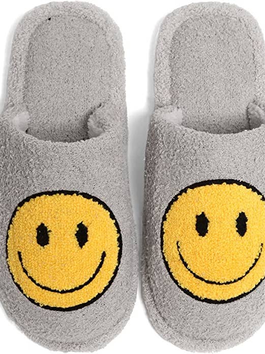 Zapatillas de Peluche - Cara Sonriente - Gris para venta al por mayor de Funky Junque