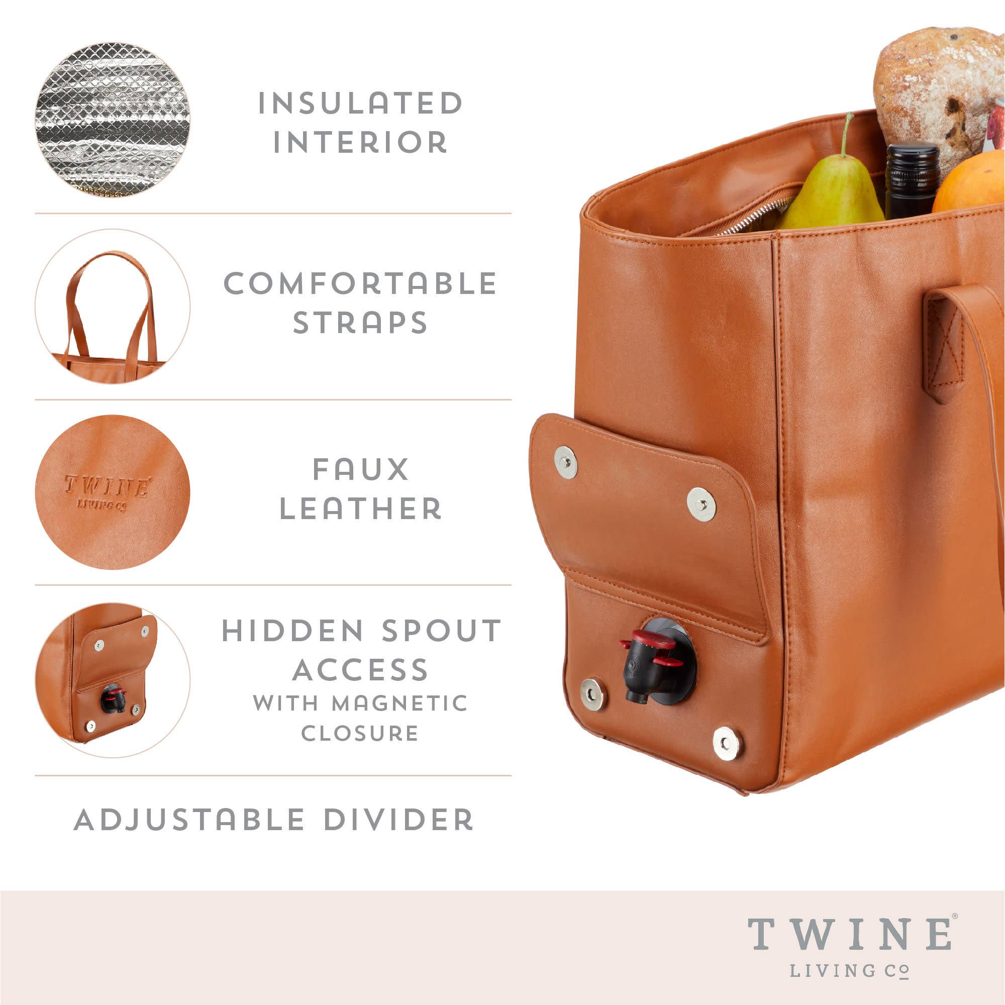 Twine - Wholesale Wine Tote - Faux Leather Insulated Wine Tote4