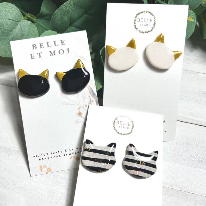 Cat lover polymer clay earring studs for wholesale by Belle et Moi