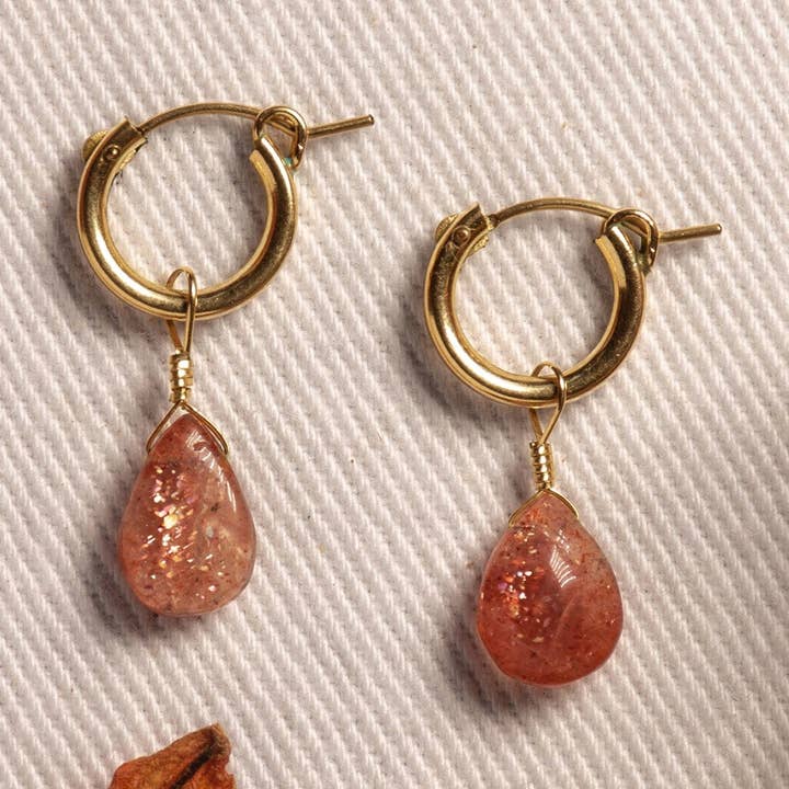 Sunstone Huggie Earrings for wholesale by Kindness Gems