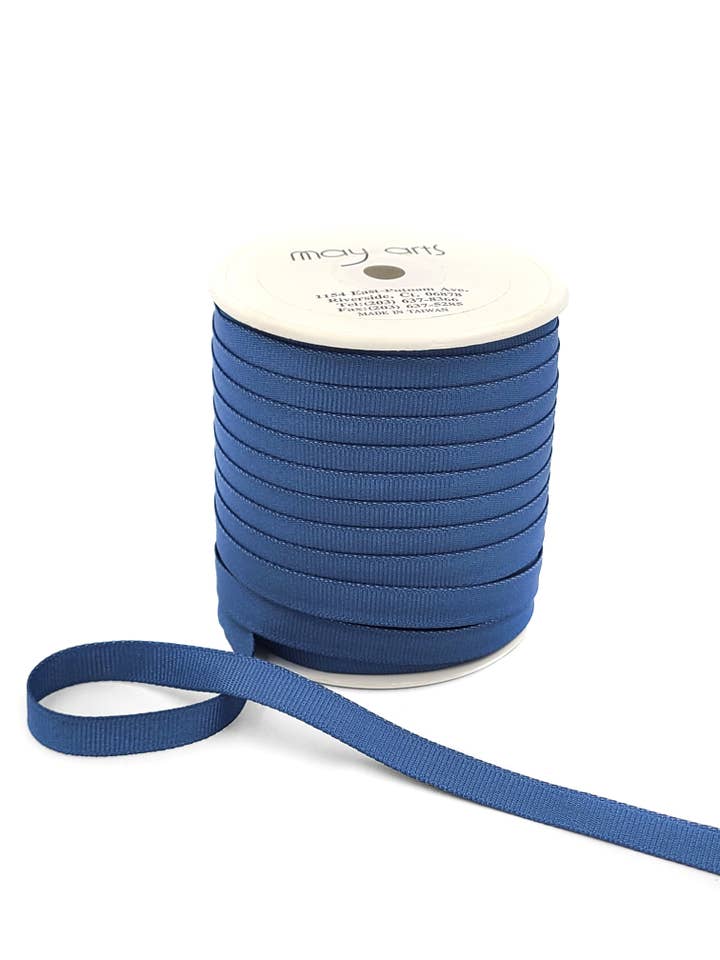 Nastro Grosgrain Classico 3/8" Blu Ardesia 225 Denier per la vendita all'ingrosso da parte di May Arts Ribbon