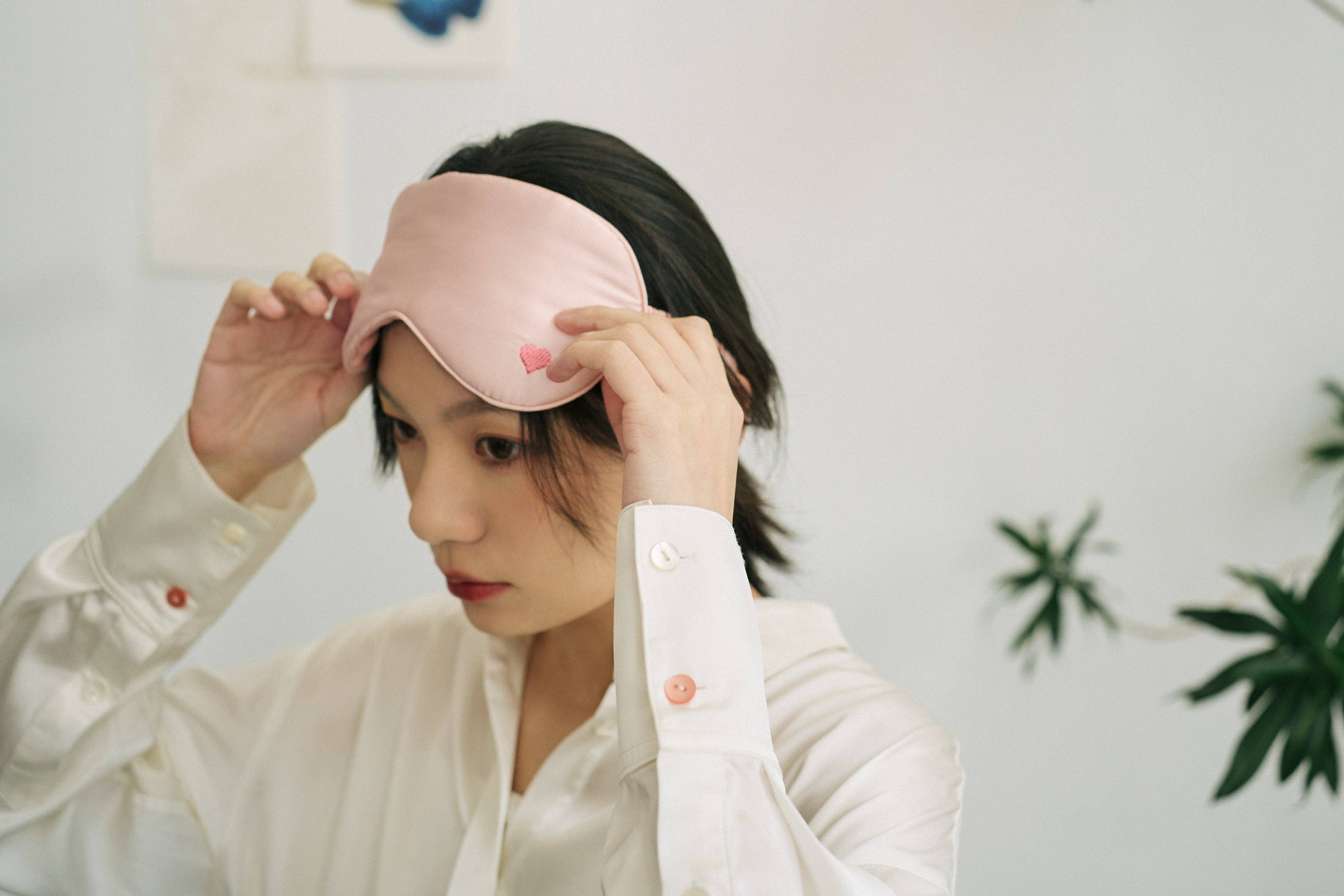 “Love Heart” Silk Sleep Eye Mask - Pink for wholesale on Faire7