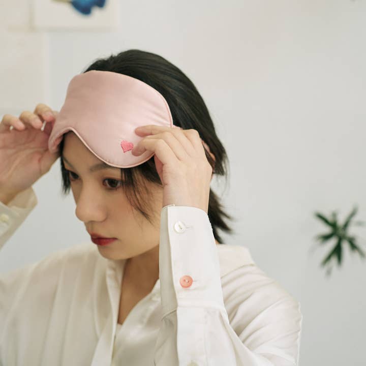 “Love Heart” Silk Sleep Eye Mask - Pink for wholesale on Faire7