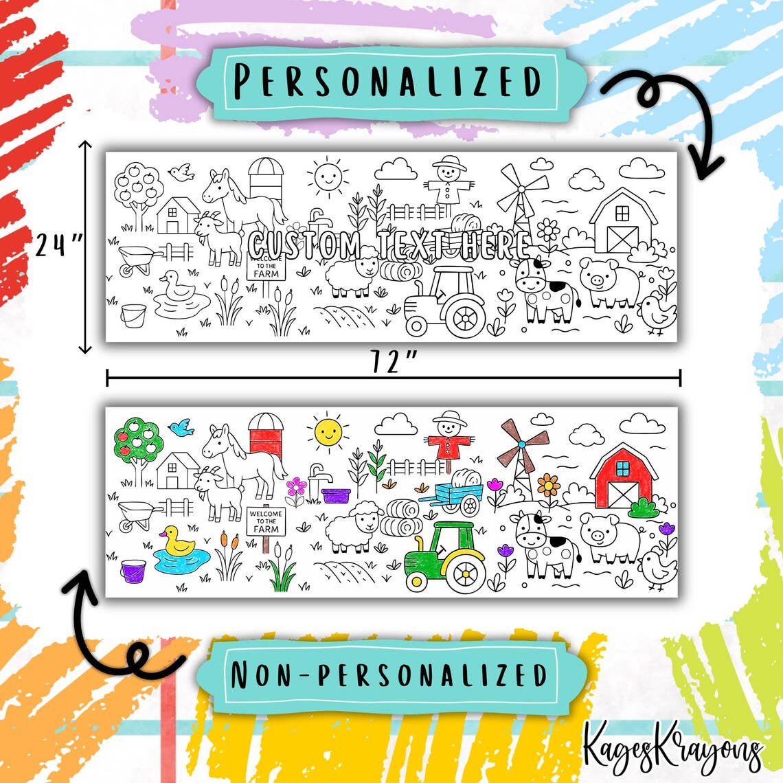 KagesKrayons - Wholesale Coloring Tablecloth - Kids & Baby - 6 Foot Farm Coloring Page Banner - Coloring Table Cover2