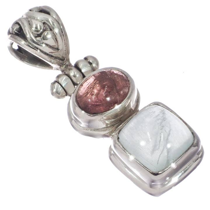 dainty tourmaline aquamarine 925 sterling silver sliding pendant, 1" for wholesale by FifiRose