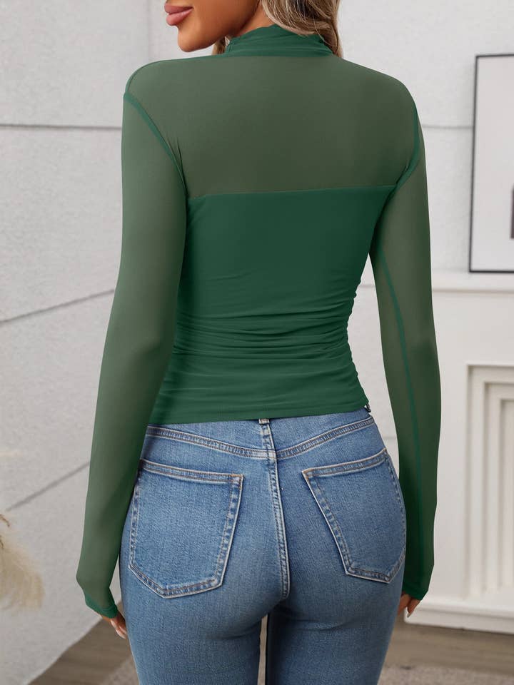 Lovesoft - Wholesale Knit Top - Women's - Women's Half High Neck Sheer Long Sleeve Sexy Y2K Mesh Top